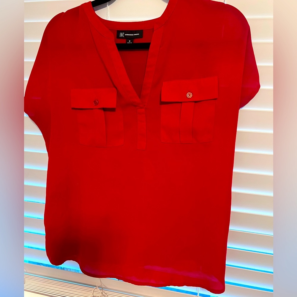 Bright Red beautiful silky shirt, only worn twice. Very flattering.